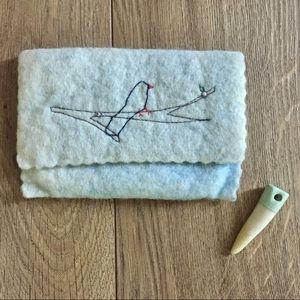 Vintage felt pouch + deer antler charm bundle